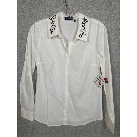 ModCloth Hello Kitty Small Button-Up Top Embroidered White Womens Long Sleeve - Picture 2 of 14